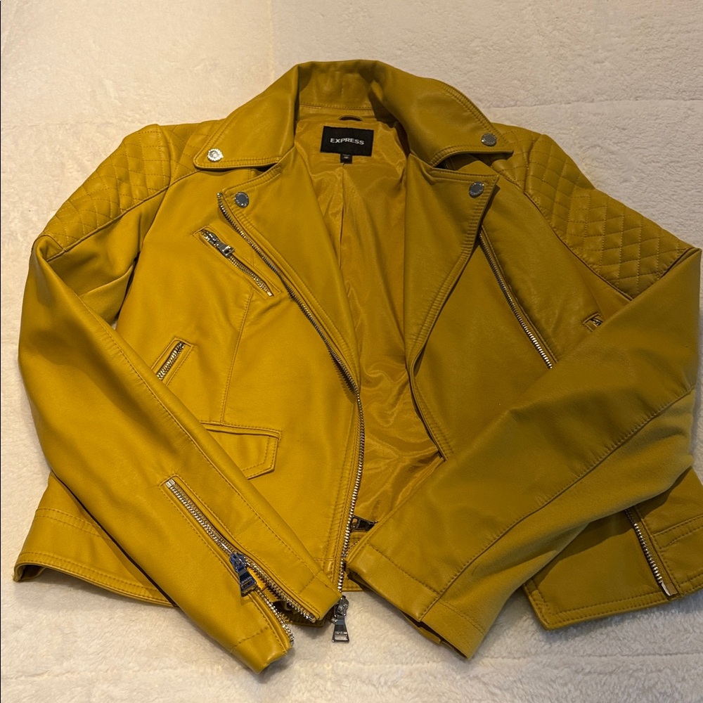 Express Yellow Leather Moto Jacket